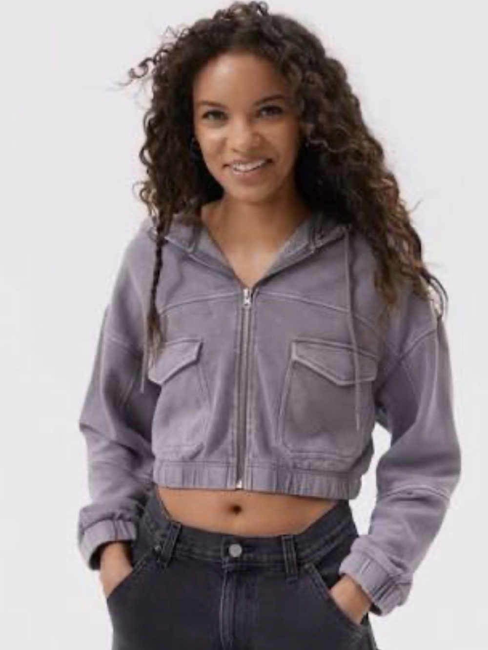 Urban Outfitters Gray Hooded Cropped Utility Jacket